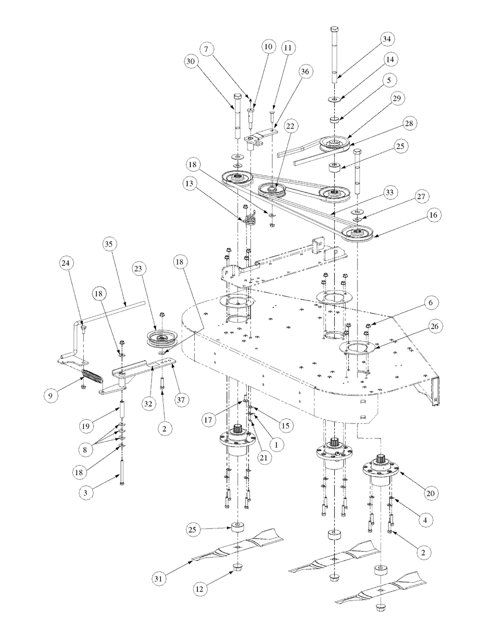 Fabricated Deck Spindle Assembly Diagram and Parts List for M48-KW 53CB5DAV750-19-HP-OHV Cub Cadet Lawn Tractor